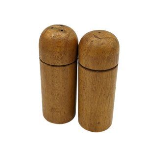 Vintage Wooden Salt and Pepper Shakers MCM Set  4" In Cylinder with Stoppers